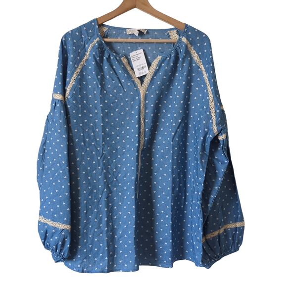 Suzanne Betro Tops - Weekend Suzanne Betro Top Womens XL Blue Heart Dot Print Chambray Shirt NWT